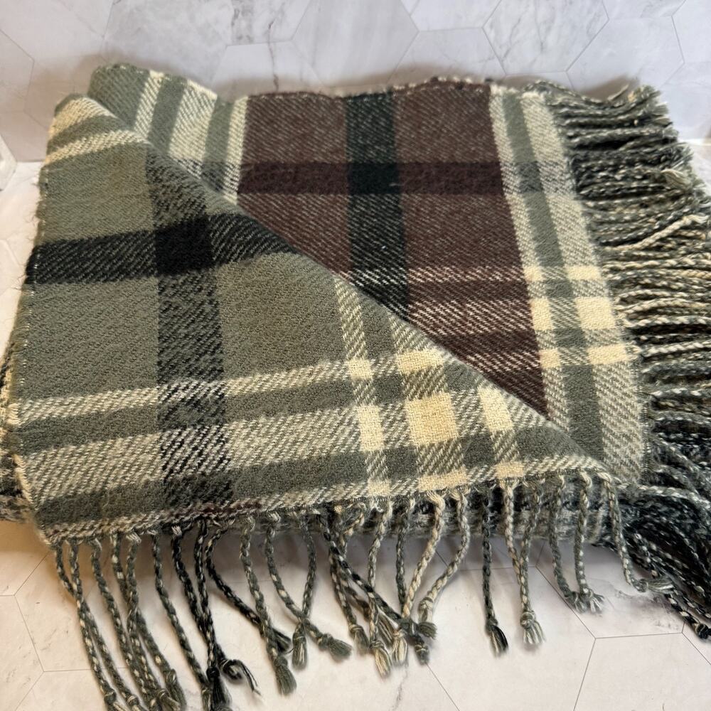 Pottery Barn Throw Blanket Whitaker Plaid Check Reversible Grey Maroon 50x60"